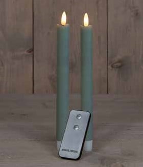 [A-025718] LEDkaars 3D Flame Candle Rustiek Jade Groen Anna's Collection met afstandsbediening D 2,5 H 23 cm 2 stuks