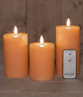 [A-025800] LEDkaars 3D Flame Wax Candle Rustiek Peach Anna's Collection met afstandsbediening 7,5x10/12,5/15 cm 3 stuks