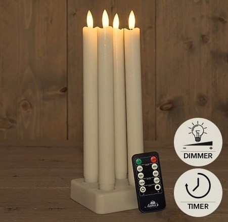[A-027502] LEDkaarsenset Wax 3D Oplaadbaar Ivoor met afstandsbediening 23 cm 4 stuks