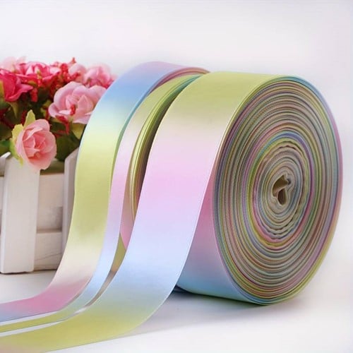 [A-025693] Dubbelsatijn lint dubbelzijdig Regenboog Pastel 38 mm 3 meter per stuk
