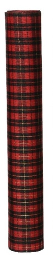 [A-027704] Decostof Tafelloper Tartan Schotse ruit Rood Zwart fijn polyester Dessin B 200cm x 35cm