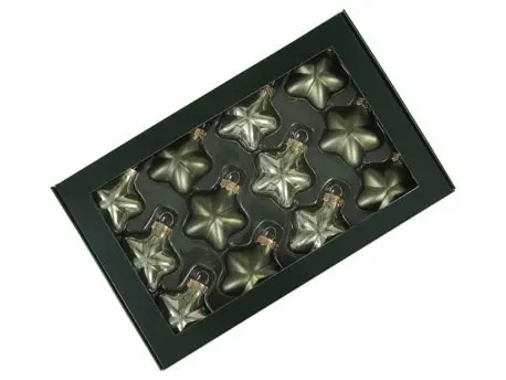 [A-027732] Stervormige kerstballen glas Graniet groen combi Mat Glans 40 mm doos 12 stuks